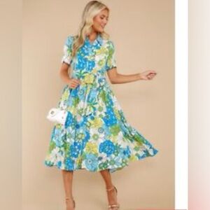 Aura Anthropologie Midi Dress. Women’s Sz-L. Retro Floral Flattering